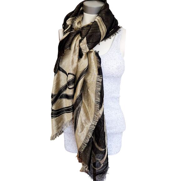 RALPH LAUREN PURPLE LABEL cashmere wool signature scarf wrap shawl black gold - Picture 4 of 12
